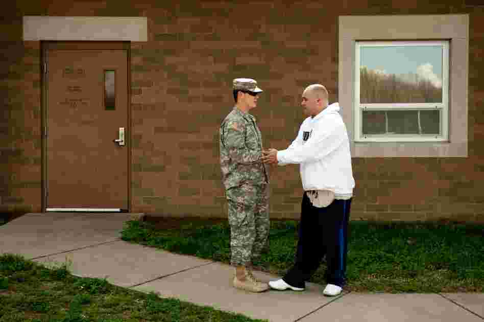 Barillaro chats with Pvt. Logan Musgrave of Jasper, Ind.
