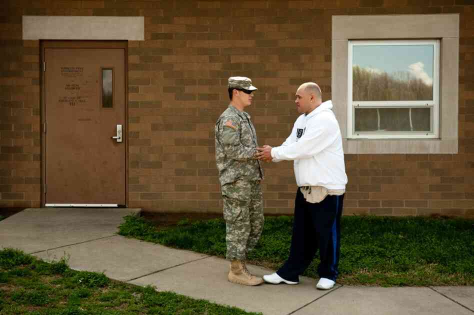 Barillaro chats with Pvt. Logan Musgrave of Jasper, Ind.
