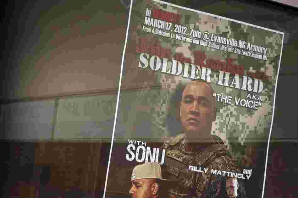 A poster promotes Barillaro's hip-hop performance in Evansville.