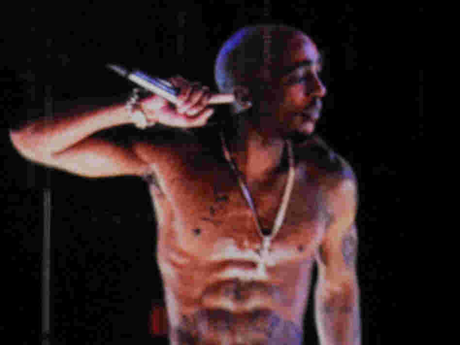 A digital image of Tupac Shakur is seen performing at the Coachella Festival.