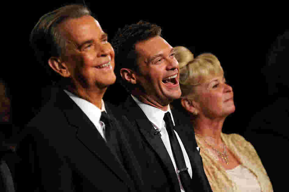 A debilitating stroke in 2004 forced Clark to cut back on public appearances. Here, he and his third wife, Kari Wigton, hang out at the 2010 Daytime Emmy Awards with Ryan Seacrest, who'd become his co-host on New Year's Rockin' Eve. 