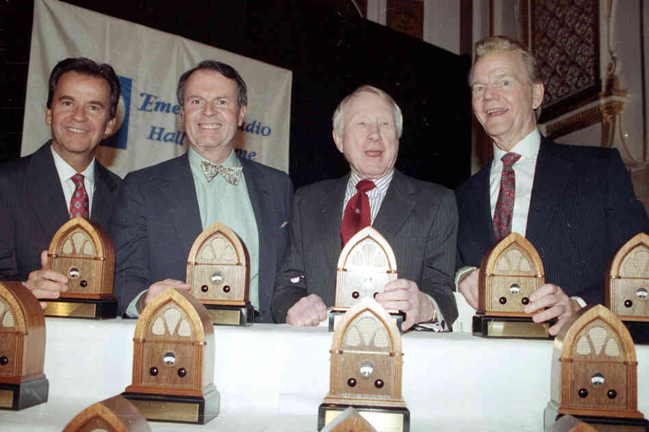 The eternally youthful Clark shares the stage at the Emerson Radio Hall of Fame in 1990 with fellow inductees (from left) Charles Osgood, Frank Stanton and Paul Harvey. 