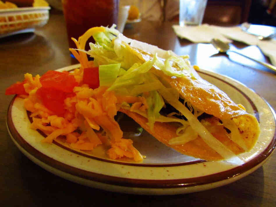 Crunchy tacos are one of the staple dishes served at Mitla Cafe in San Bernadino, Calif. Crunchy tacos are one of the staple dishes served at Mitla Cafe in San Bernadino, Calif.