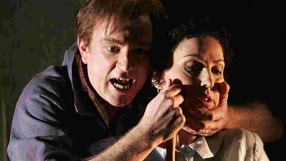Soprano Cheryl Barker (as Jenůfa) and tenor Peter Wedd (as Luca) sing in a production of Leoš Janáček's Jenůfa from Opera Australia.