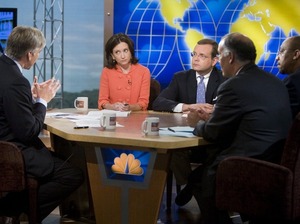 Anne Kornblut of the Washington Post (center) joins media colleagues at during a live taping of NBC's Meet the Press in 2007. Anne Kornblut of the Washington Post (center) joins media colleagues at during a live taping of NBC's Meet the Press in 2007.