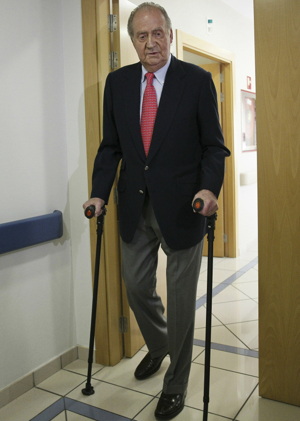 King Juan Carlos of Spain is discharged from Hospital San Jose in Madrid on Wednesday after undergoing hip replacement surgery. He fractured his hip during a recent elephant hunting trip to Botswana. The trip cost nearly $60,000 and has caused a furor in the country, which is suffering record unemployment and is being squeezed by austerity measures.