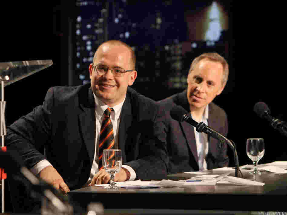 Evgeny Morozov (left) and Jacob Weisberg argued the Internet isn't closing our minds when it comes to politics.