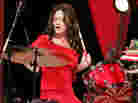 NEW YORK - DECEMBER 01: Meg White of the White Stripes performs on "The Daily Show With Jon Stewart," the first live band performance for the show, December 1, 2005 in New York City. (Photo by Scott Gries/Getty Images)