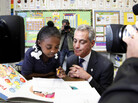Chicago Mayor Rahm Emanuel sits with South Side first-graders in October. Emanuel's plan to lengthen the school day and the school year has met with resistance. Chicago Mayor Rahm Emanuel sits with South Side first-graders in October. Emanuel's plan to lengthen the school day and the school year has met with resistance.