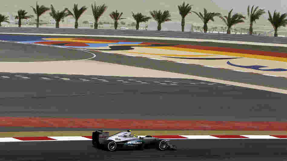 The Formula One Grand Prix Race set for Sunday in Bahrain has drawn attention to the island nation that was rocked by protests last year. Demonstrators are being kept away from the racing circuit. Driver Nico Rosberg of the Mercedes team is shown here during a practice session Friday. The Formula One Grand Prix Race set for Sunday in Bahrain has drawn attention to the island nation that was rocked by protests last year. Demonstrators are being kept away from the racing circuit. Driver Nico Rosberg of the Mercedes team is shown here during a practice session Friday.