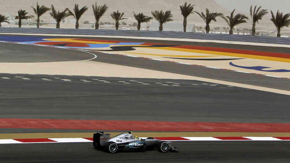 The Formula One Grand Prix Race set for Sunday in Bahrain has drawn attention to the island nation that was rocked by protests last year. Demonstrators are being kept away from the racing circuit. Driver Nico Rosberg of the Mercedes team is shown here during a practice session Friday. The Formula One Grand Prix Race set for Sunday in Bahrain has drawn attention to the island nation that was rocked by protests last year. Demonstrators are being kept away from the racing circuit. Driver Nico Rosberg of the Mercedes team is shown here during a practice session Friday.