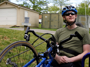 Patrick Brown, 23, lost most of both legs when he was hit by an IED on a bomb-clearing patrol in Afghanistan in 2010. Learning how to ride a bike again, he says, Patrick Brown, 23, lost most of both legs when he was hit by an IED on a bomb-clearing patrol in Afghanistan in 2010. Learning how to ride a bike again, he says,