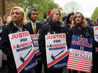 American Airlines and American Eagle employees protest Monday in New York City against American's plans to cut jobs and labor costs while under bankruptcy court protection. American is seeking permission to break up union contracts and cut expenses, but the unions oppose those plans and support a potential takeover bid by US Airways. American Airlines and American Eagle employees protest Monday in New York City against American's plans to cut jobs and labor costs while under bankruptcy court protection. American is seeking permission to break up union contracts and cut expenses, but the unions oppose those plans and support a potential takeover bid by US Airways.