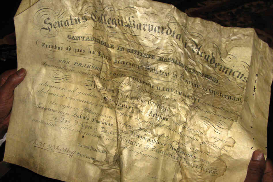 Greener's 1870 Harvard diploma was among the items found. Greener's 1870 Harvard diploma was among the items found.