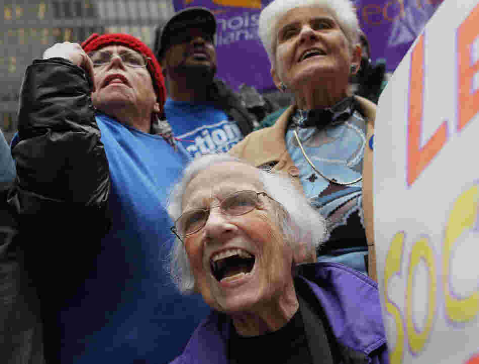 Senior citizens protest threatened cuts to Social Security and Medicare in  Chicago in November 2011.