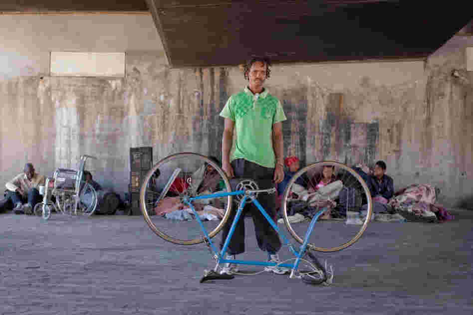 Henry Nxumalo: "I was brought here by social workers because of circumstances of life, home problems and so on, so I came here to Cape Town and I found myself on the streets. Things are not going very well actually, but bicycle riding is one of my dreams. ... This bike is called Roro. I named it after my son."