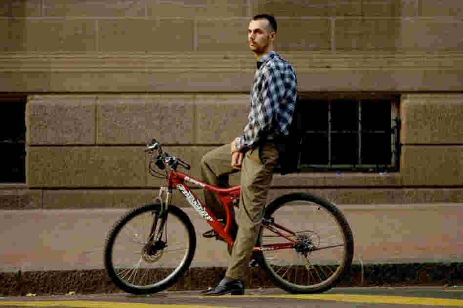 Matson Matthysin: "I'm coming from work now, on the way home. I cycle every day, for two specific reasons — I want to get more fit, and otherwise, it's just because parking and petrol is so expensive."