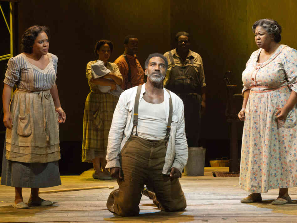 In Porgy and Bess, Serena (Bryonha Marie Parham) and Maria (NaTasha Yvette Williams) give Porgy (Norm Lewis) some distressing news. The show is is playing at the Richard Rodgers Theatre. In Porgy and Bess, Serena (Bryonha Marie Parham) and Maria (NaTasha Yvette Williams) give Porgy (Norm Lewis) some distressing news. The show is is playing at the Richard Rodgers Theatre.