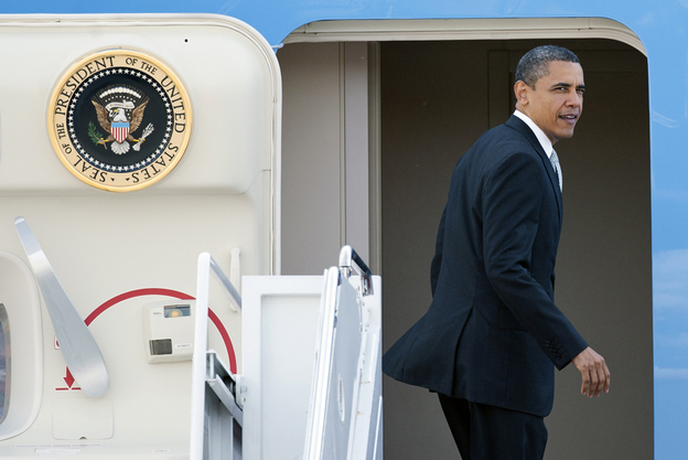 President Obama boards Air Force One at Andrews Air Force Base in Maryland, en route to Florida, on April 10. Whenever a president runs for re-election, his travel tends to become a political issue.