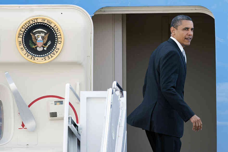 President Obama boards Air Force One at Andrews Air Force Base in Maryland, en route to Florida, on April 10. Whenever a president runs for re-election, his travel tends to become a political issue.