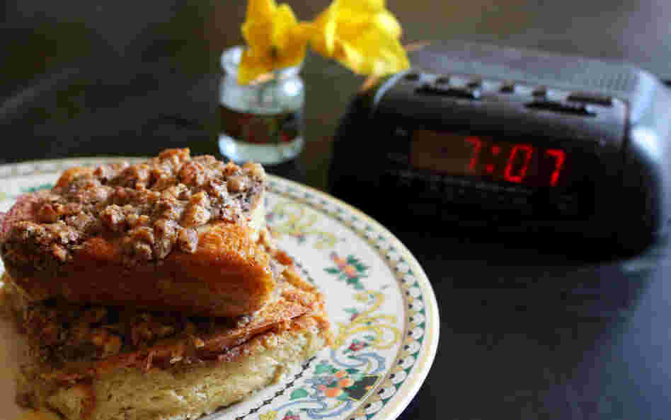 Overnight French Toast is prepped the night before and ready for baking and eating the next morning.