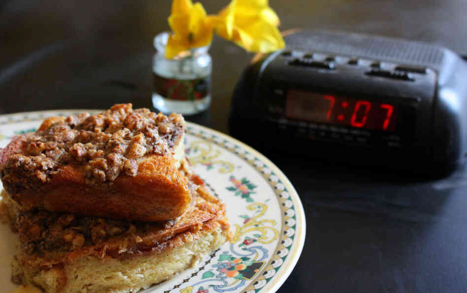 Overnight French Toast is prepped the night before and ready for baking and eating the next morning.