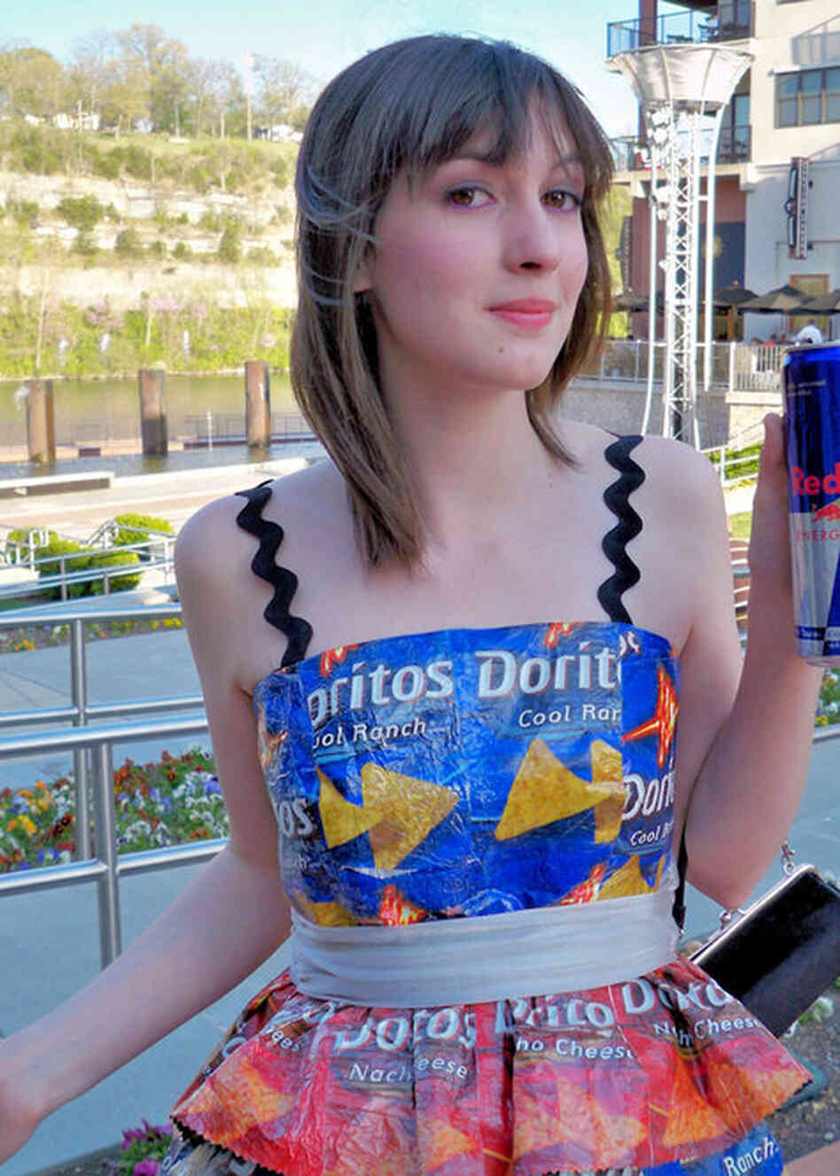 In 2010, she made her prom dress out of Doritos bags.