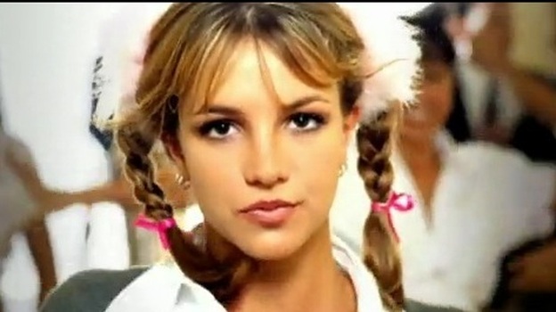 A screencap from the Britney Spears video, "...Baby One More Time." ( )