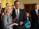 President Obama gave the 2012 National Teacher of the Year trophy to Rebecca Mieliwocki this morning at the White House. President Obama gave the 2012 National Teacher of the Year trophy to Rebecca Mieliwocki this morning at the White House.