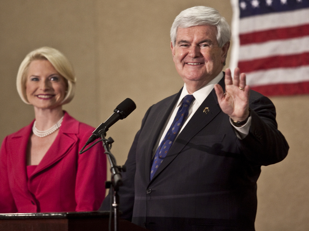 Republican presidential candidate Newt Gingrich and his wife, Callista, Tuesday night in Concord, N.C.