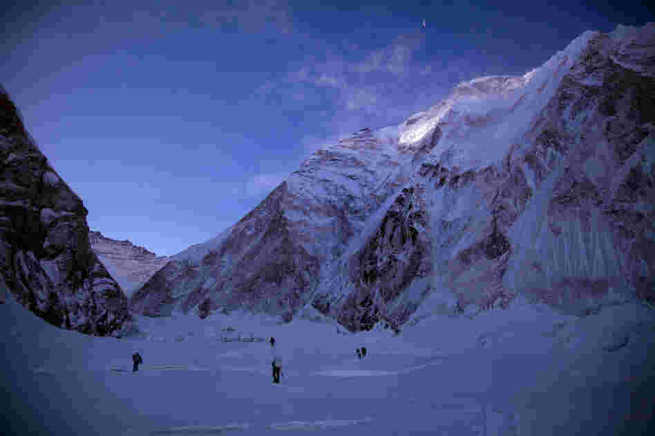 Sherpas shuttle loads in the Western Cwm, April 24.
