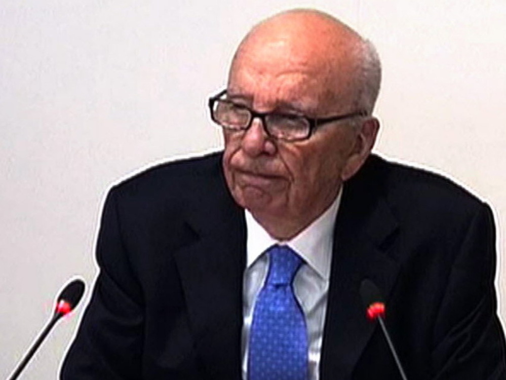 This video grab from pooled footage shows Rupert Murdoch testifying earlier today in London.
