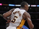 After Metta World Peace's elbow connected with James Harden's head, the Oklahoma City Thunder guard (behind World Peace) crumpled to the floor. He was later able to walk off on his own power. After Metta World Peace's elbow connected with James Harden's head, the Oklahoma City Thunder guard (behind World Peace) crumpled to the floor. He was later able to walk off on his own power.