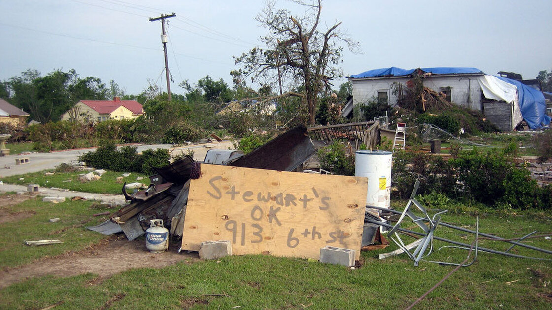 The Stewart house, taken from the same angle, after the tornado.