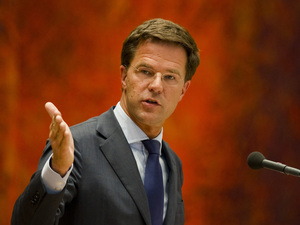 Dutch Prime Minister Mark Rutte, shown here speaking in Parliament on Tuesday, resigned a day earlier over a budget crisis. Dutch Prime Minister Mark Rutte, shown here speaking in Parliament on Tuesday, resigned a day earlier over a budget crisis.