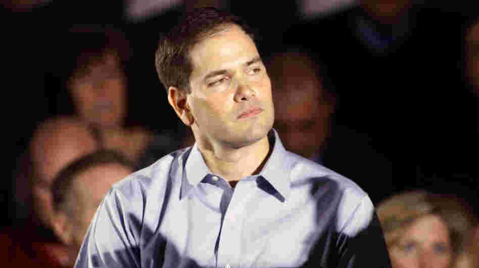 Sen. Marco Rubio, R-Fla., the son of Cuban immigrants, has urged his fellow conservatives to soften their rhetoric on illegal immigration. Above, he makes a campaign stop with Republican presidential candidate Mitt Romney on Monday in Aston, Pa. Sen. Marco Rubio, R-Fla., the son of Cuban immigrants, has urged his fellow conservatives to soften their rhetoric on illegal immigration. Above, he makes a campaign stop with Republican presidential candidate Mitt Romney on Monday in Aston, Pa.