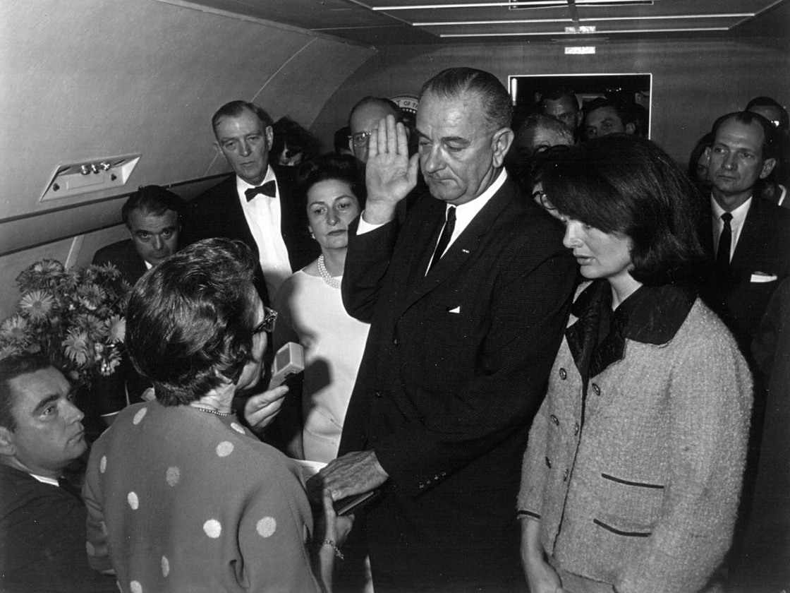 Lyndon B. Johnson takes the oath of office as president of the United States after the assassination of President John F. Kennedy, Nov. 22, 1963.