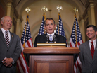 House Speaker John Boehner of Ohio, accompanied by fellow Republicans John Kline (left) of Minnesota and Jeb Hensarling of Texas, speaks about the student loan bill on Wednesday. House Speaker John Boehner of Ohio, accompanied by fellow Republicans John Kline (left) of Minnesota and Jeb Hensarling of Texas, speaks about the student loan bill on Wednesday.