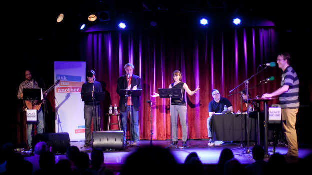 Ophira Eisenberg and the rest of the cast of Ask Me Another at the premiere at the Bell House, Brooklyn, NY.
