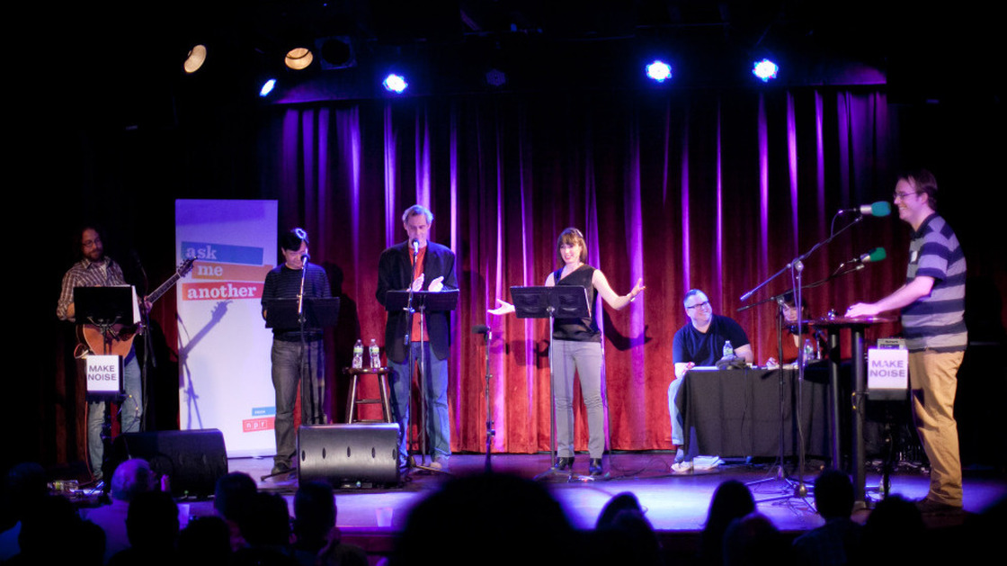 Ophira Eisenberg and the rest of the cast of Ask Me Another at the premiere at the Bell House, Brooklyn, NY.