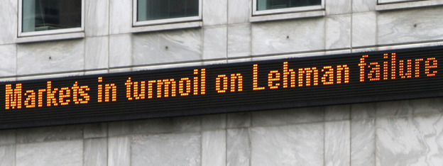 Sept. 15, 2008, in London: The news of Lehman's bankruptcy hits.