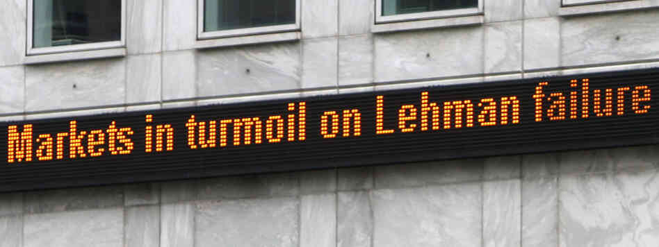 Sept. 15, 2008, in London: The news of Lehman's bankruptcy hits.