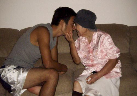 Yoshiko Okuyama of Keaau City, Hawaii sent in this photo of her 20-year-old son and her 82-year-old mother. Yoshiko Okuyama of Keaau City, Hawaii sent in this photo of her 20-year-old son and her 82-year-old mother.
