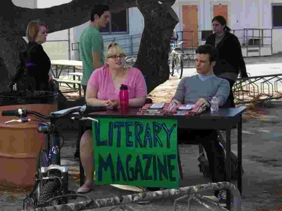 Carson Phillips (Chris Colfer) and Malerie Baggs (Rebel Wilson) try to drum up support for their school's literary magazine in the dark comedy Struck By Lightning, for which Colfer wrote the screenplay. Carson Phillips (Chris Colfer) and Malerie Baggs (Rebel Wilson) try to drum up support for their school's literary magazine in the dark comedy Struck By Lightning, for which Colfer wrote the screenplay.