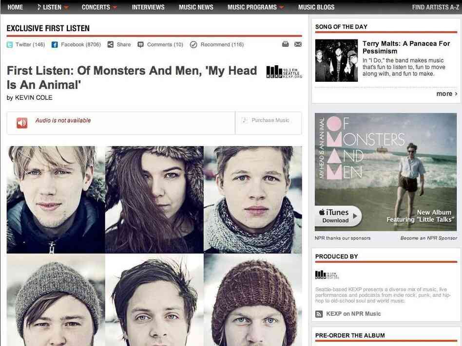 A sponsorship banner for Of Monsters and Men's new album appeared on an NPR Music page about the band.