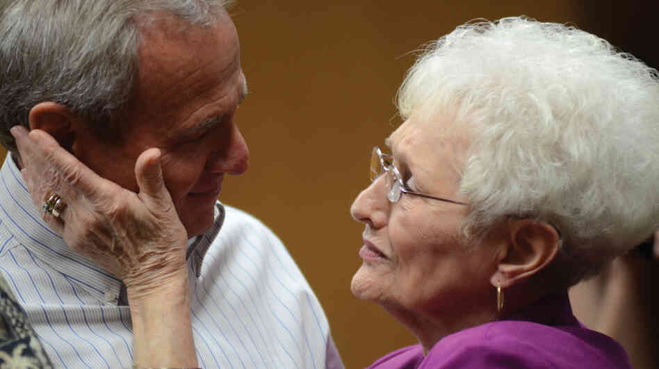 Michael Morton and his mother, Patricia Morton, in October after a judge announced him free on bond after nearly 25 years in prison for a wrongful conviction.