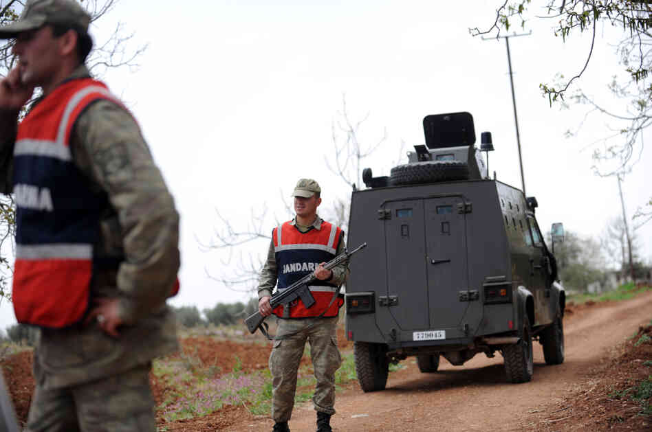 Turkish army personnel patrol near the border with Syria in Kilis earlier this month. Activists and smugglers say it's getting harder to get medical and communications equipment into Syria across the Turkish border. Turkish army personnel patrol near the border with Syria in Kilis earlier this month. Activists and smugglers say it's getting harder to get medical and communications equipment into Syria across the Turkish border.