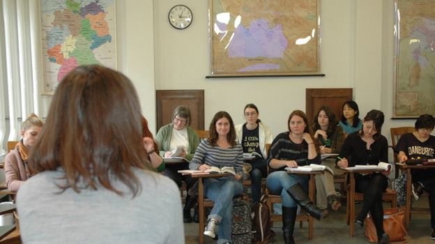 Wellesley College English professor Yoon Lee teaches a class on the rise of the novel. (NPR)