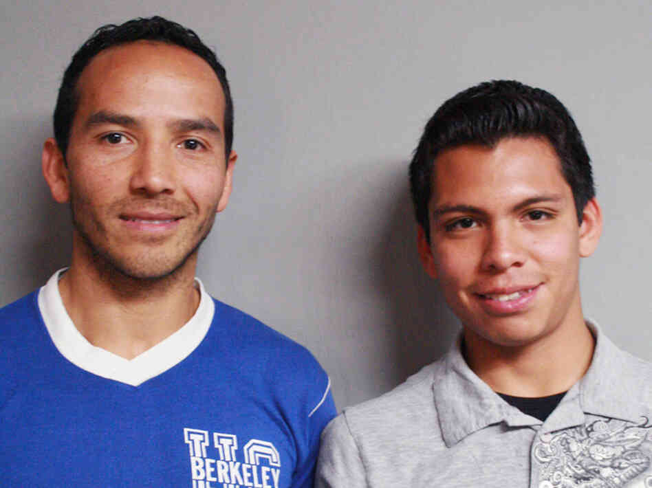Carlos Vicarra (left) taught Jose Catalan at a Los Angeles high school. Catalan is now studying to become a teacher himself.