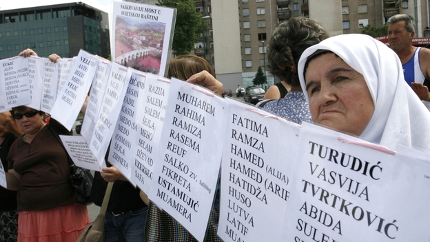 Bosnian Muslim women hold posters with the names of the missing during a protest at the U.N. office in Sarajevo in 2008. Hundreds of wartime rape victims were protesting the decision of the U.N. war crimes tribunal to reject the prosecution's request for rape charges to be added against two Bosnian Serbs who were on trial for other war crimes. Bosnian Muslim women hold posters with the names of the missing during a protest at the U.N. office in Sarajevo in 2008. Hundreds of wartime rape victims were protesting the decision of the U.N. war crimes tribunal to reject the prosecution's request for rape charges to be added against two Bosnian Serbs who were on trial for other war crimes.